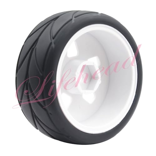 Lifehead 65mm On Road Rubber Tires& Wheels Rims 12mm Hex Hub for HPI Ken Block's Tamiya XV01 TT01 TT02B Kyosho FAZER MK2 Lc Racing PTG HSP RGT RC 3RACING D5 1/10 RC Rally Car - color: White 4