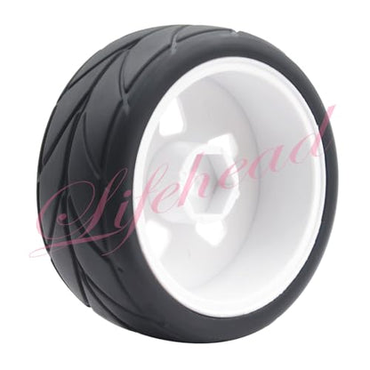 Lifehead 65mm On Road Rubber Tires& Wheels Rims 12mm Hex Hub for HPI Ken Block's Tamiya XV01 TT01 TT02B Kyosho FAZER MK2 Lc Racing PTG HSP RGT RC 3RACING D5 1/10 RC Rally Car - color: White 4