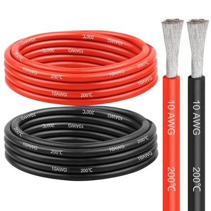 10 Gauge Silicone Wire (10ft Red & 10ft Black), 10 AWG Electrical Cable 0.08mm Tinned Copper Core High Temperature Resistant Wire, Soft and Flexible for RC Cars, Boat, Drones etc - size: 10FT, style: 10AWG