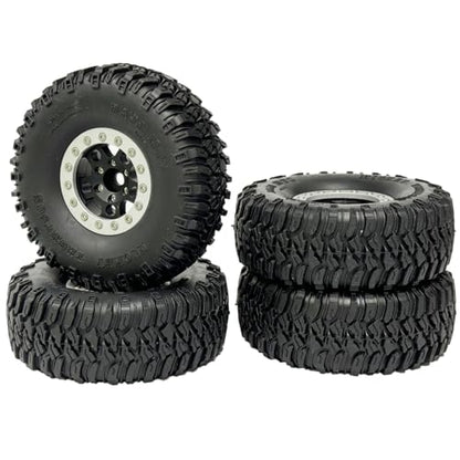 4PCS 1.55 Inch Aluminum Alloy 5Spoke Beadlock Wheel Rim Tyre and 95mm Rubber Tires Set for 1/10 RC Rock Crawler Car Upgrade Parts for Tamiya Axial AX90069 D90 TF2 CC01 LC70 (Black Silver) - color: Black Silver