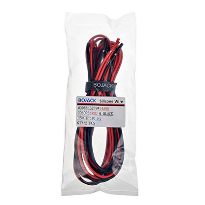 BOJACK 14 Gauge Silicone Wire 10 feet red and 10 feet Black Flexible 14 AWG Stranded Copper Wire(Pack of 1 Pair) - size: 14 AWG silicone wire 10ft red and 10ft black