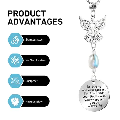 1 PC Angel Rear View Hanging Charm, Angel Wings Rear View Mirror Charm Ornament, Stainless Steel Car Interior Hanging Decoration Accessories, Universal for Most Cars and Home (Silver)