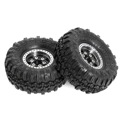 REDSPIDER 1.0 Beadlock Wheels and Crawler Tires 4pcs Aluminum Rim for RC Crawler Axial SCX24 Gladiator Bronco C10 Deadbolt FCX24 (Black) - color: Black