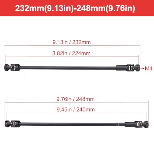 Cut to Length Drive Shaft Stainless Steel 232-248mm Universal Joint Driveshaft for 1/10 RC Crawler Axial SCX10 Capra TRX4 Redcat Gen8 Gen7 Upgrades Parts(Black) - color: Black