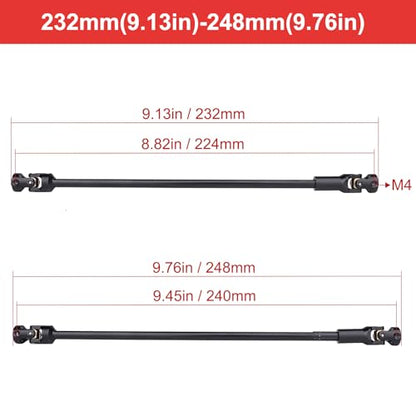 Cut to Length Drive Shaft Stainless Steel 232-248mm Universal Joint Driveshaft for 1/10 RC Crawler Axial SCX10 Capra TRX4 Redcat Gen8 Gen7 Upgrades Parts(Black) - color: Black