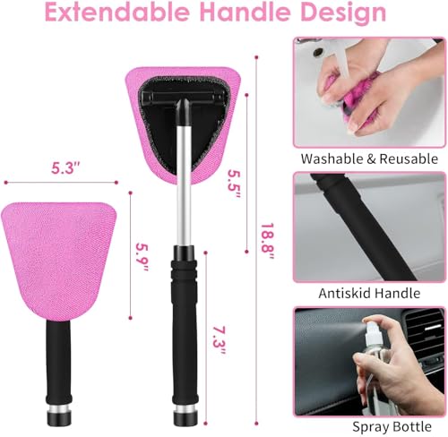 Windshield Cleaner Tool, 17Pcs Pink Car Interior Cleaning Kit, Detailing Kit Cleaner, Detailing Brush, Cleaning Gel, Inside Cleaning Supplies Accessories for Women Girl Gift - color: Pink