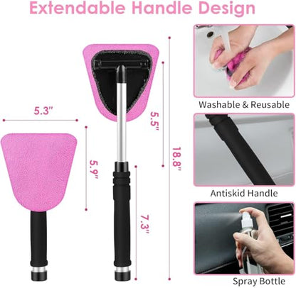 Windshield Cleaner Tool, 17Pcs Pink Car Interior Cleaning Kit, Detailing Kit Cleaner, Detailing Brush, Cleaning Gel, Inside Cleaning Supplies Accessories for Women Girl Gift - color: Pink