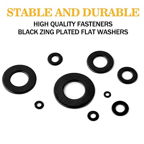 VIGRUE 684Pcs Metric Flat Washers Assortment Kit, M2 M2.5 M3 M4 M5 M6 M8 M10 M12 Black Washers for Screws, Zinc Plated Alloy Steel