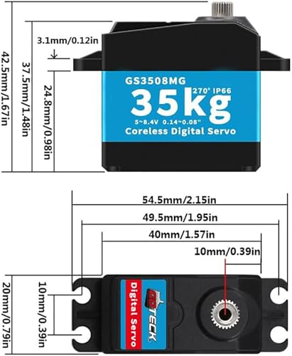 GOTECK Servo 35kg High Torque Waterproof Coreless Motor 8.4V Full Metal Gear Digital Servo,Steering Servo with 25T Servo Horn for Robotic DIY,RC Car(Blue-35KG(8.4V)-270°)