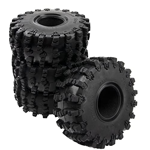 4Pcs ShareGoo Rubber 2.2" Crawler Mud Terrain Tires Super Grip Soft Tyre OD 148mm Compatible with Axial SCX10 90047 D90 TF2 Tamiya CC01 Traxxas TRX4 1/10 RC Rock Crawler Rims Beadlock