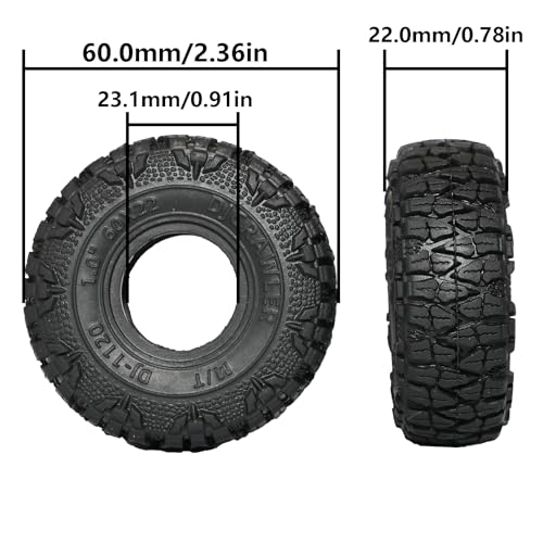 DJCRAWLER 1.0 Inch Sticky Soft Tires 60 * 22mm for SCX24 TRX-4M 1/18 1/24 Wheels Upgrades, High Viscosity RC Crawler MT Rubber Tyre