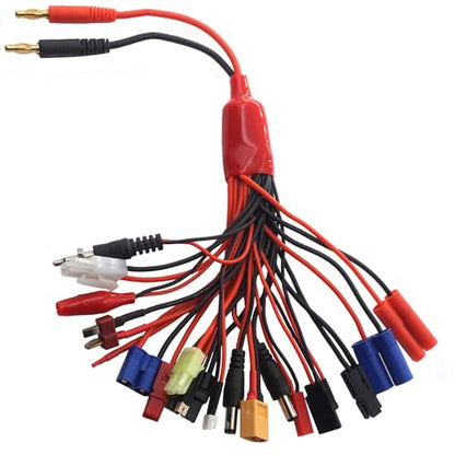 19-in-1 RC LiPo Battery Charger Adapter Cable | Supports Tamiya, EC3, EC5, XT60, JST and more, 4mm gold-plated input, for RC cars, boats, planes