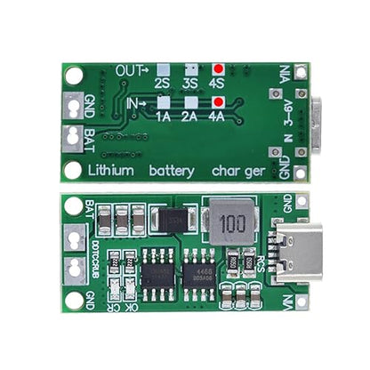 HiLetgo 2pcs Multi-Cell 2S 3S 4S USB-C to 8.4V 12.6V 16.8V (4S 4A) Step-Up Boost LiPo Polymer Li-Ion Charger Board 7.4V 11.1V 14.8V 18650 Lithium Battery Boost Module Type-C - style: 4S 4A