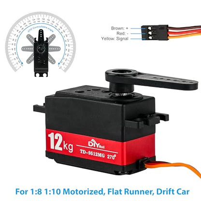 12kg Low Profile Servo 270 TD-9512MG RC Digital Servo Waterproof Full Metal Gear High Speed for 1/8 1/10 RC Car Helicopter Tail Robot - size: Semi-metal 270°