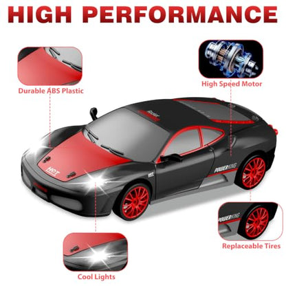 RC Drift Cars, 2.4Ghz 1:24 Remote Control Car 4WD High Speed Drifting RC Car with LED Light and Drift Tires Racing Toy Cars for Kids Boys Girls Adults(Black) - color: Black