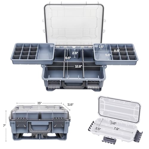 RUNCL Universal Fishing Tackle Box with Two Small Tackle Tray, Removal Inside Design Waterproof Trunk Storage Box, Thicker Floating Airtight Stowaway, Xmas Surprise Fishing Gifts for Men Women - color: Blue