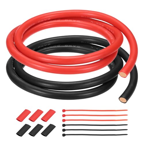 MECCANIXITY 6 Gauge Silicone Electrical Wire Cables, 6 AWG 3ft Black and 3ft Red Electrical Wires High Temp 600V 200C Flexible Stranded Tinned Copper Wires Automotive Cable with Accessories - size: 6 Gauge 1m/3ft