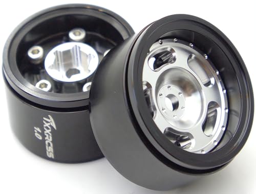 RC 1.0 Beadlock Wheels Offsets -2 Aluminum Rims for AX24 1/18 TRX4M All 1/24 Scale SCX24 Deadbolt RC Crawler Car Wheels Upgrades 4Pc (Silver & Black) - color: Silver & Black