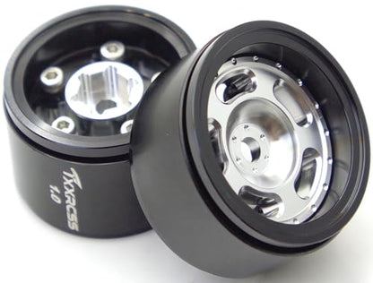 RC 1.0 Beadlock Wheels Offsets -2 Aluminum Rims for AX24 1/18 TRX4M All 1/24 Scale SCX24 Deadbolt RC Crawler Car Wheels Upgrades 4Pc (Silver & Black) - color: Silver & Black