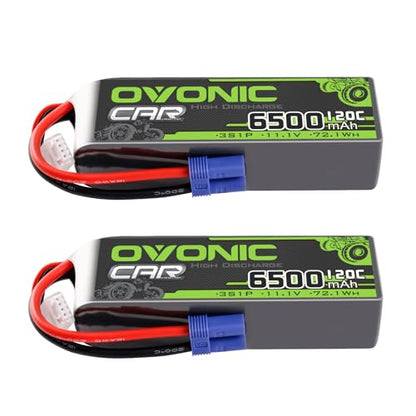 OVONIC 3S LiPo Battery 11.1V 6500mAh 120C with EC5 Plug for RC Car RC Truck Airplane Helicopter Boat Car Racing RC Hobby (2 Packs)