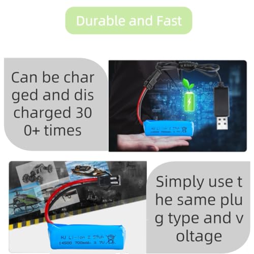 3.7V RC Car Battery 700mAh Rechargeable Li-ion Battery SM-2P Joint for Double Sided RC Stunt Car RC Car RC Boat Tumbling Amphibious RC Car RC Truck and C63 E35 DE38 DE40 DE50 DE55 and USB
