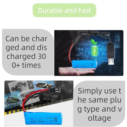 3.7V RC Car Battery 700mAh Rechargeable Li-ion Battery SM-2P Joint for Double Sided RC Stunt Car RC Car RC Boat Tumbling Amphibious RC Car RC Truck and C63 E35 DE38 DE40 DE50 DE55 and USB