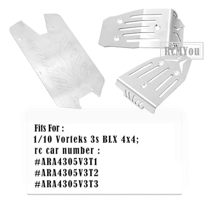 Stainless Steel Front Center Rear Chassis Armor Skid Plate Set for 1/10 Vorteks 4x4 3S Blx 4WD,RC Upgrades Part Front Chassis & Center Chassis & Rear Chassis Hop Ups,Silver,Upgrade 2022