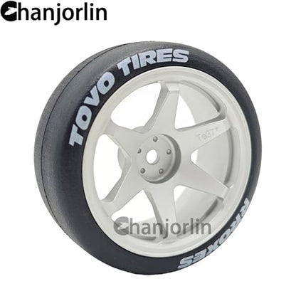 RC 1/10 Drift Tires & Aluminum Wheels 12mm Hex OD 65mm Hard Drift Racing Smooth Tyres for 1:10 1/12 Rally Street On Road Touring Car TT01 TT02 XV02 XV01 TA06 HPI KYOSHO PTG2 4PCS (Silvery) - color: Silvery