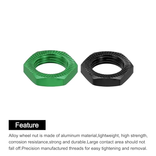 MECCANIXITY Aluminum 17mm RC Wheel Nut Thread M12x1.0mm Hex Wheel Nuts RC Wheel Nut for 1/8 RC Model Car Trucks Off Road Car Upgraded Parts Pack of 8(Green & Black) - color: Green & Black