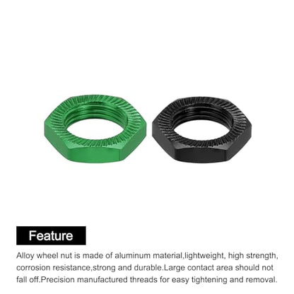MECCANIXITY Aluminum 17mm RC Wheel Nut Thread M12x1.0mm Hex Wheel Nuts RC Wheel Nut for 1/8 RC Model Car Trucks Off Road Car Upgraded Parts Pack of 8(Green & Black) - color: Green & Black