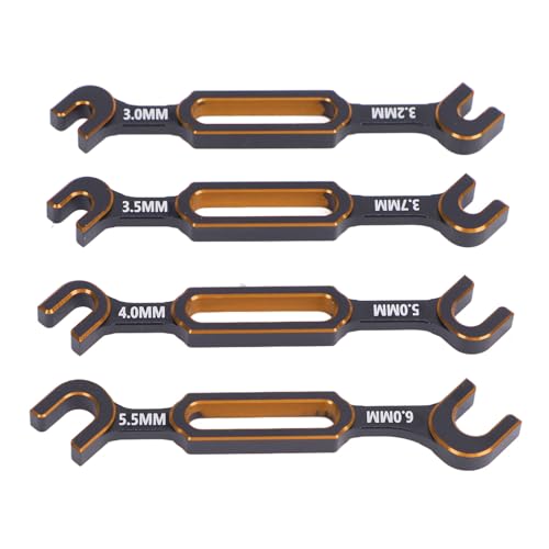 Fabater 4PCS RC Wrench, 3.0mm 3.2mm .5mm .7mm 4.0mm 5. 5.5mm 6. Aluminum Alloy Turnbuckle Nut Ball Joint Double End Spanner, Universal Repair Tool for RC Car Boat Drone (Gold) - color: Gold