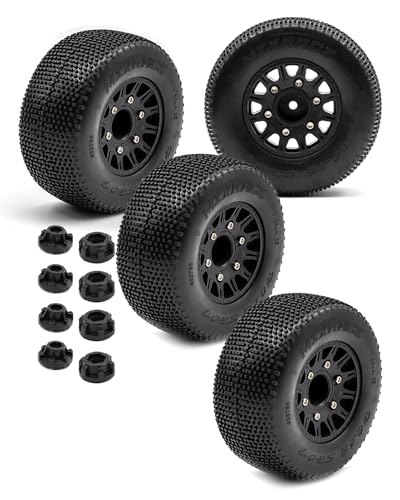 4pcs Rc Truck Tires,12mm/14mm Hex RC Wheels and Tires for 1/10 Slash 2WD 4×4 4wd,Arrm a Senton Axia1 Red cat Rc 4wd Hex Detachable Replacement Snow Tires Desert Tires,Black