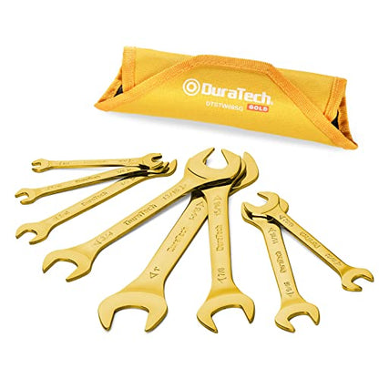 DURATECH Super-Thin Open End Wrench Set, SAE, 8-Piece, 1/4" to 1-1/16" | Slim Wrench Set, Titanium Plating, Rolling Pouch - color: Gold, size: SAE