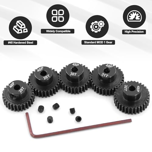 OGRC 48P Pinion Gear Set 28T 29T 30T 31T 32T 3.175mm Shaft Pinion Gear for 1/10 RC Car Monster Truck Buggy - size: 28T 29T 30T 31T 32T
