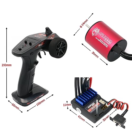 2.4G CH2 RC Transmitter and Receiver Waterproof 2430 5800KV Brushless Motor 30A ESC 3 in 1 Comb Set for RC Car Boat - color: Red-1