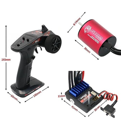 2.4G CH2 RC Transmitter and Receiver Waterproof 2430 5800KV Brushless Motor 30A ESC 3 in 1 Comb Set for RC Car Boat - color: Red-1
