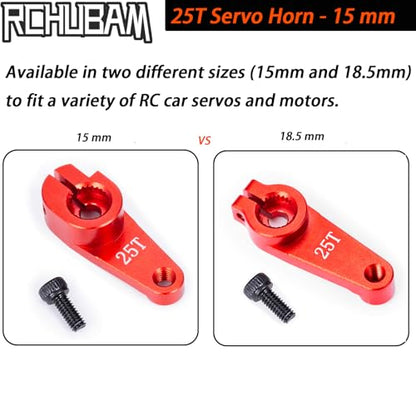 RCHUBAM Universal Aluminum 25T Servo Horn Steering‑Arm for 1/10 RC Car | 2Pcs 25T (15mm),Servo Horn with Screw for Futaba Savox Power HD HSP Servos Motor - style: 2Pcs 25T (15mm)