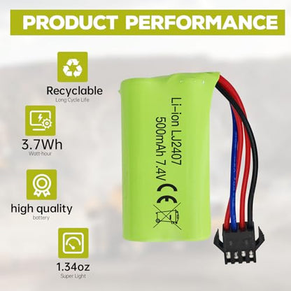 sea jump 7.4V 500mah SM-4P Plug Charging Battery with USB Charging Cable for EC16 DE85 RC Toy Car Model Off-Road Vehicle Battery M416 Electric Gel Ball Blaster Backup Battery