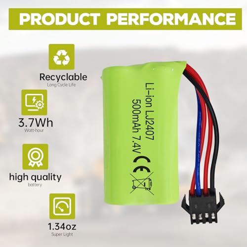 sea jump 7.4V 500mah SM-4P Plug Charging Battery with USB Charging Cable for EC16 DE85 RC Toy Car Model Off-Road Vehicle Battery M416 Electric Gel Ball Blaster Backup Battery