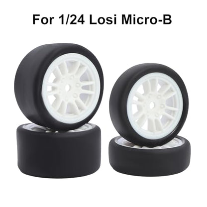 Pre-Mounted On-Road Drift Racing Wheel Tire Set Direct Pin Mount for 1/24 LOSI Micro-B WLtoys 244016-4PCS Rims Hub with Tires (White) - color: White