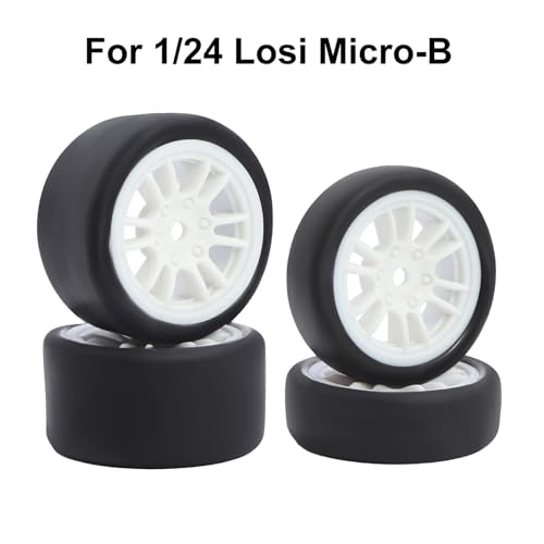 Pre-Mounted On-Road Drift Racing Wheel Tire Set Direct Pin Mount for 1/24 LOSI Micro-B WLtoys 244016-4PCS Rims Hub with Tires (White) - color: White