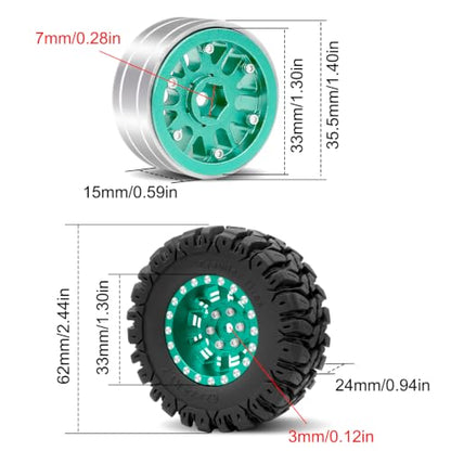 OGRC 1.3" Wheel and Tires 7mm Offset Beadlock Wheels for 1/24 1/18 RC Car | Aluminum, 7mm Hex, Soft and Sticky Tires, for TRX4M SCX24 RC Carwler Car, Dark Green - color: Dark Green