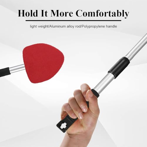 Windshield Cleaning Tool, Car Window Cleaner, Windshield Cleaner with 4 Washable Reusable Microfiber Pads and Extendable Handle, Auto Glass Wiper Cleaning Kit Universal for Car (Red) - color: Red