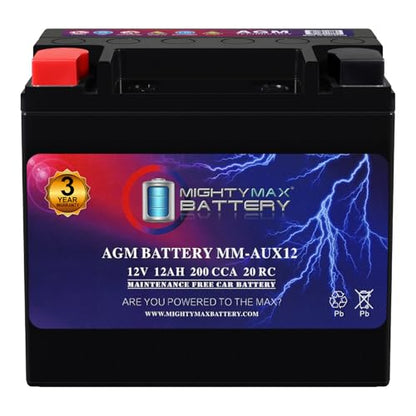Mighty Max Battery MM-AUX12 Auxiliary Battery 12V 12Ah, 20RC, 200 CCA Rechargeable AGM Car Battery - style: AUX12