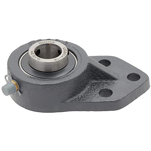 [2-Pack] UCFB204-12 - 3-Bolt Flange-Mount Ball Bearing Unit, Insert Bearing UC204-12, Cast Iron Housing FB204, Bore Shaft 3/4 in (19.05 mm), Set Screw Locking, 4.25 in (107.95 mm) Overall Length