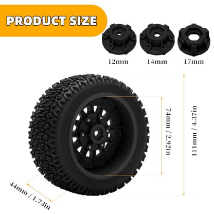 12mm/14mm/17mm Hex RC Wheels and Tires RC Truck Tires 1/10 Scale Tyres Detachable Replacement RC Car Tires for Arrma Senton Tires Slash Tires Fury Axial Redcat Rc4wd Hex (Black) - color: Black