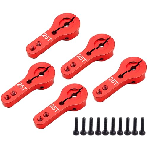 5pcs 25T Aluminum Servo Horn M3 Threads Metal Steering Arm for RC Car Truck Buggy Airplane (Red) - color: Red