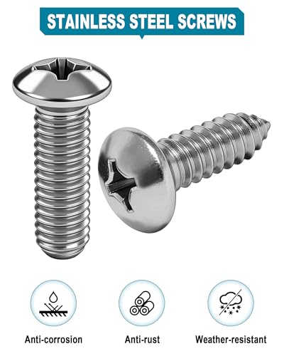 Stainless Steel License Plate Screws, M6 (1/4"), with Chrome Caps | Rustproof Car Tag Fasteners, Front Rear Mount Hardware, Machine Bolts Nuts + Self-Tapping Screws Nylon Inserts + Screwdriver - style: Self tapping & Mechanical Screws