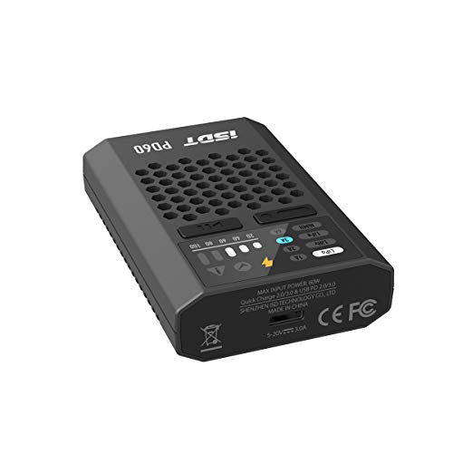 ISDT PD60S XT60 Connector 60W 6A Battery Balance Charger Type-C Input for 1-4S Lipo Battery，Life, Lilon, LiHv/Pb/NiMH Battery - XT60