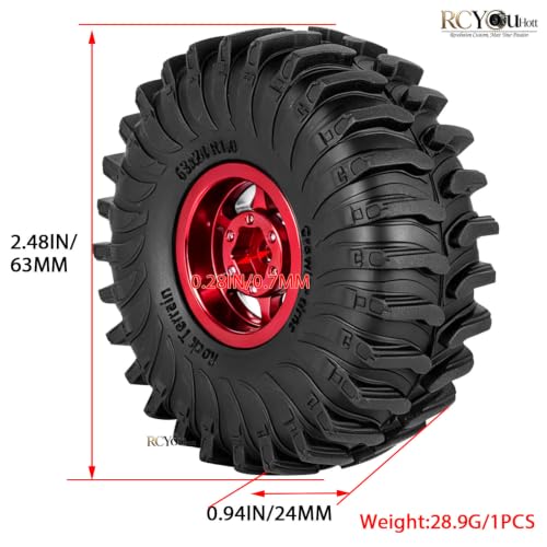 RC 1.0 Beadlock Wheels Tires Set for 1/24 SCX24 FCX24 1/18 Trx4m RC Crawler Car,Aluminum Wheel Rims/Soft Rubber Tires Wheel Tire,(4PCS) 1.0 Beadlock Wheels,Red - color: Red- (Wheel Tires)